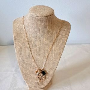 Jane Marie gold 28 inch chain necklace rhinestone green gem charms jewelry.